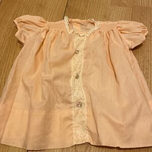 Vintage baby girl pink peach dress 12m f02